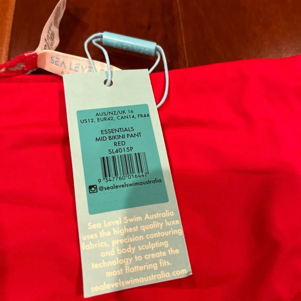 Sea Level Red Bikini Swim Bottom Essentials Mid Bikini Pant Solid New Size US 12